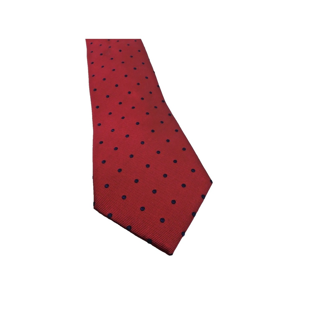 Lands End Men's Tie 62" Long / 3.5" wide 100% Silk Handmade Polka Dot Red / Blue